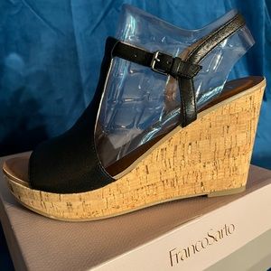 Franco Sarto “Clinton” Black Leather Wedges